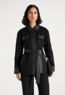 Annika - Suede Belted Utility Jacket - Black