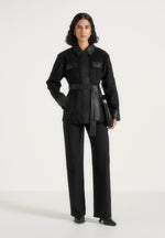 Annika - Suede Belted Utility Jacket - Black