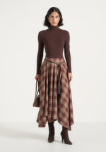 Spencer - Check Handkerchief Midi Skirt With Tassel Belt - Brown