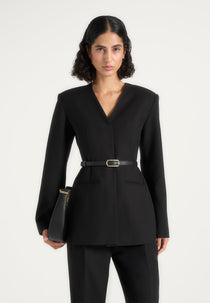 Alesia - Tailored Belted Wool-Blend Kimono Blazer - Black