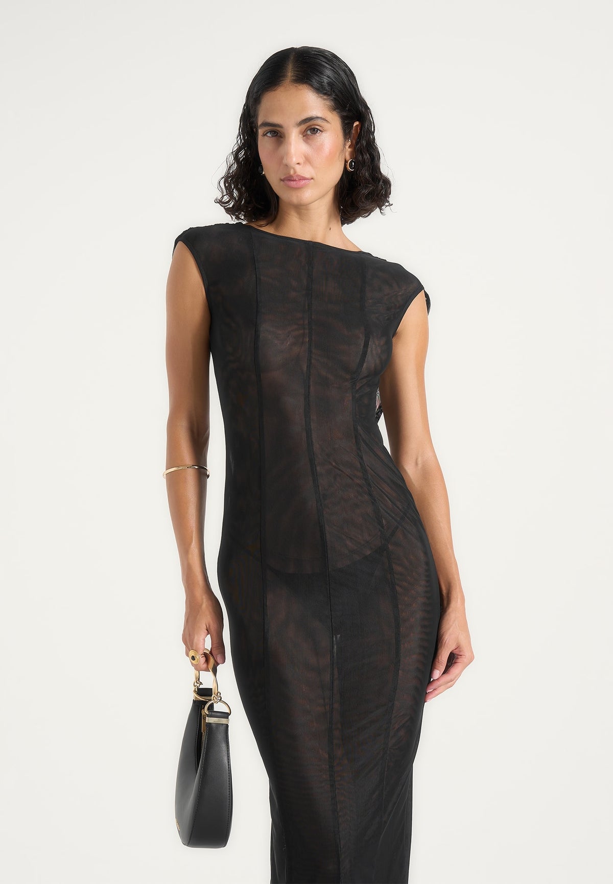 Ulina Seamed Hardware Detail Maxi Dress - Black