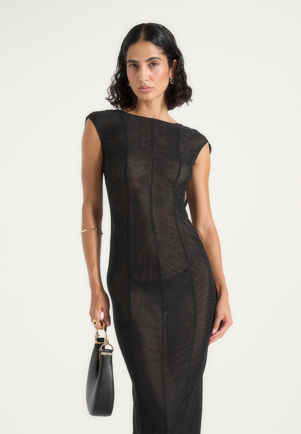 Ulina Seamed Hardware Detail Maxi Dress - Black