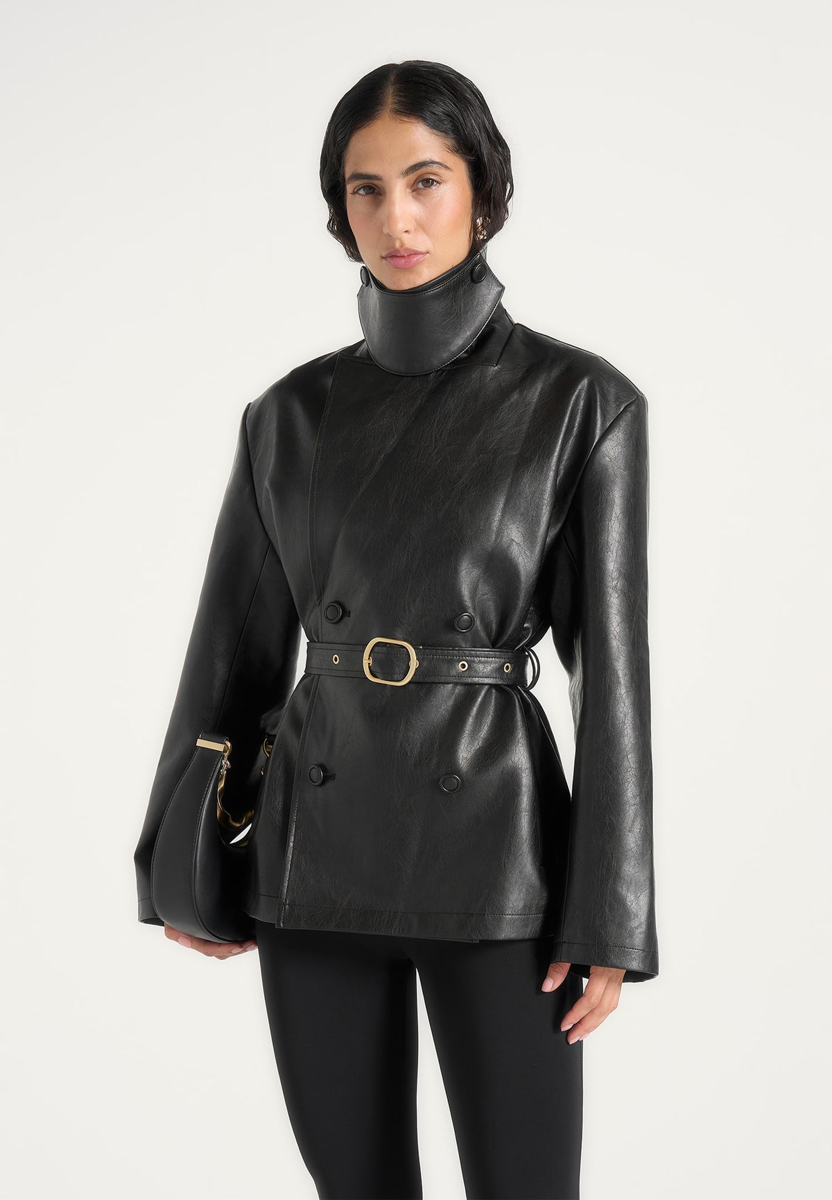 Whitney - Oversized Blazer Jacket With/ Belt - Black