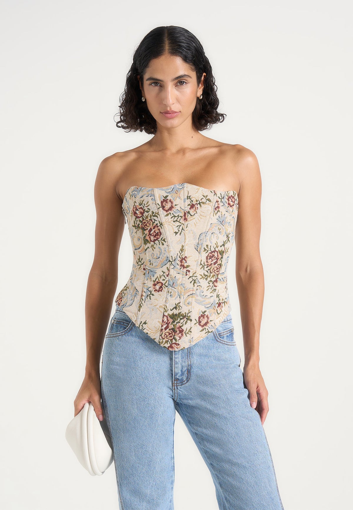 Scarlett - Tapestry Lace Up Corset - Beige