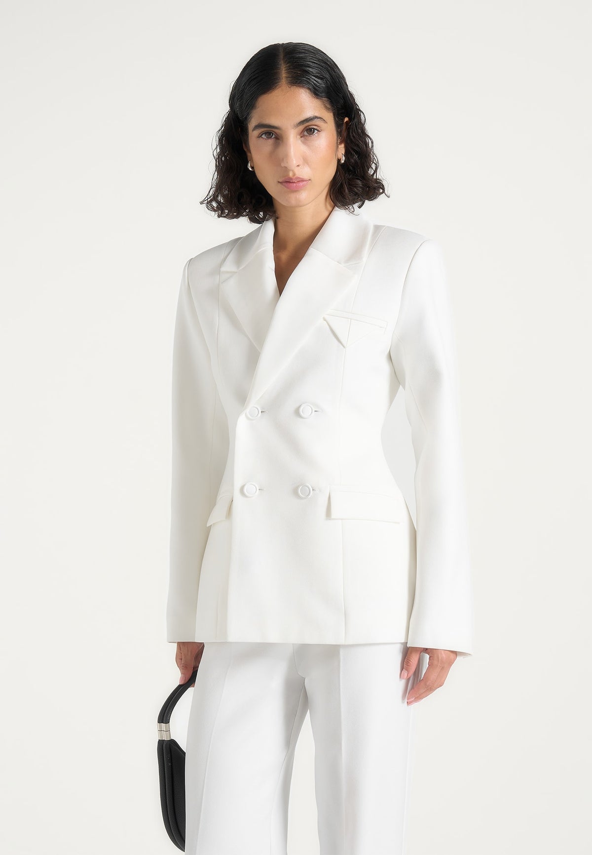Maia Contrast Satin Blazer - White