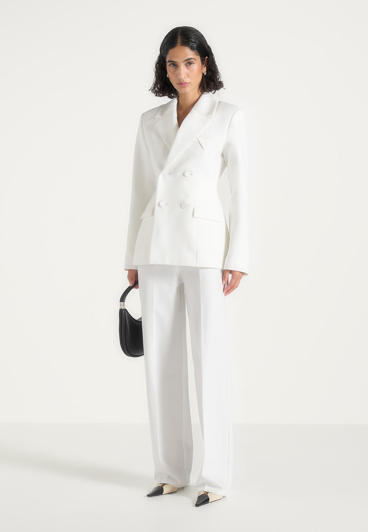 Maia Contrast Satin Blazer - White