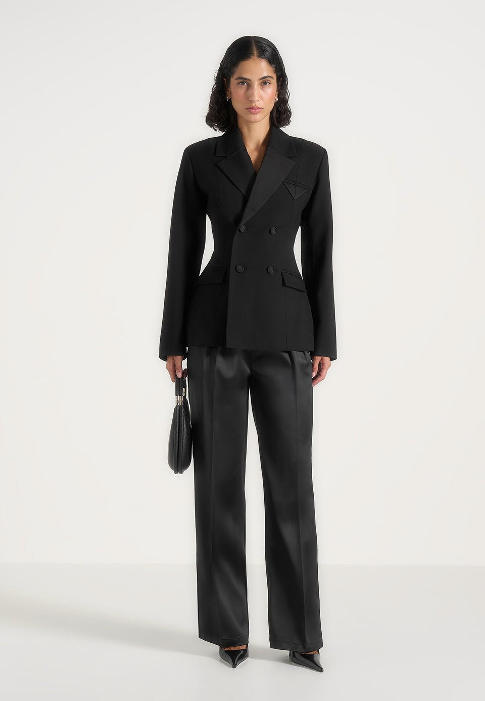 Maia Contrast Satin Blazer - Black