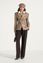 Beatrice - Leather Double Breasted Hourglass Blazer - Taupe