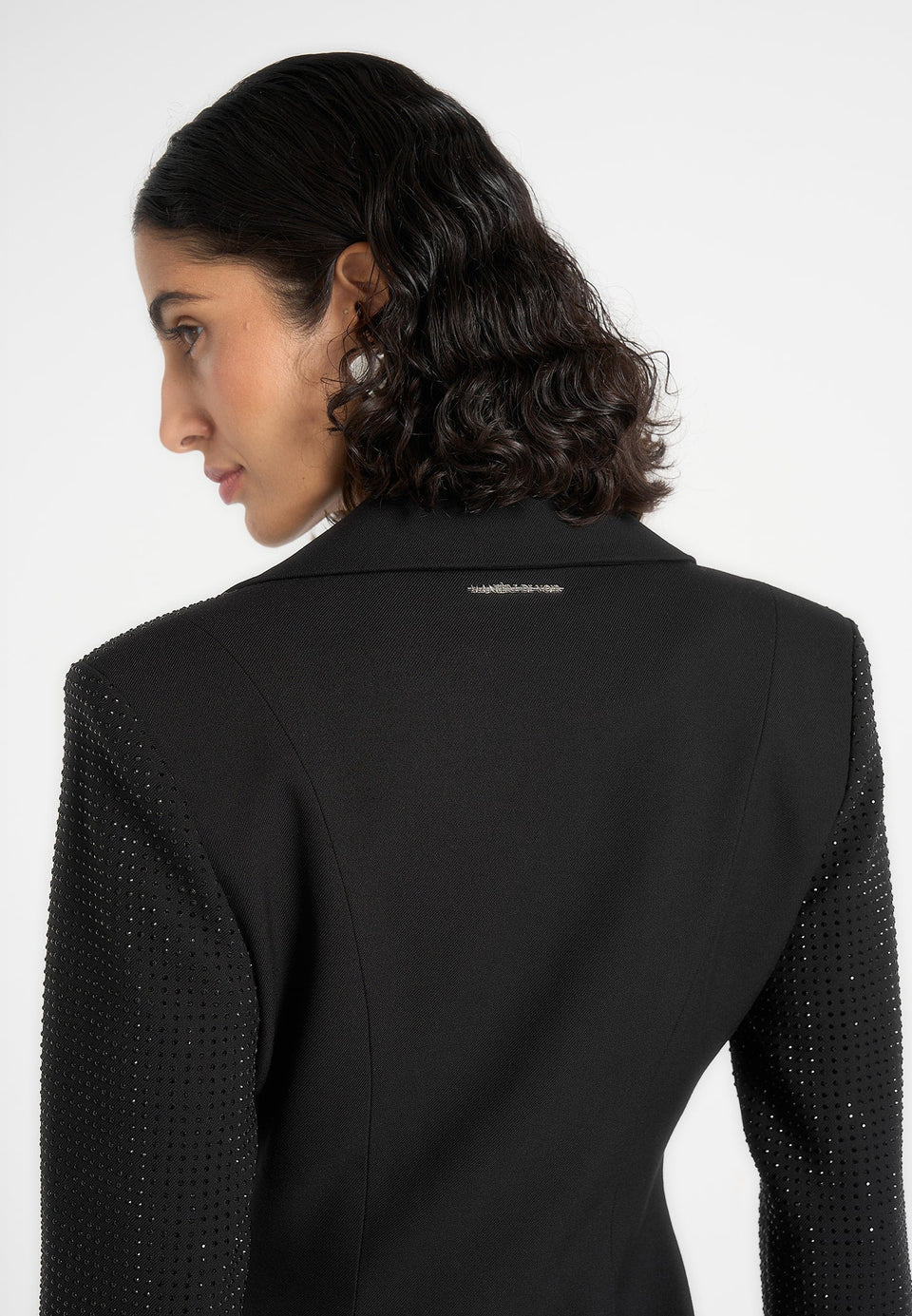Estelle - Rhinestone Corset Wool-Blend Blazer Dress - Black