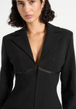Estelle - Rhinestone Corset Wool-Blend Blazer Dress - Black