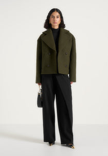 Mika - Unisex Double Breasted Wool Jacket - Olive