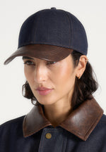 Ellis - Denim Cap With Leather Brim - Indigo