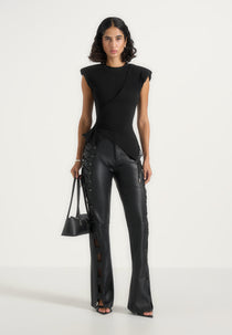 Paige - Wide Shoulder Ruched Waist Top - Black