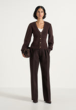 Tessa - Cinched Waist Cotton Cardigan - Brown