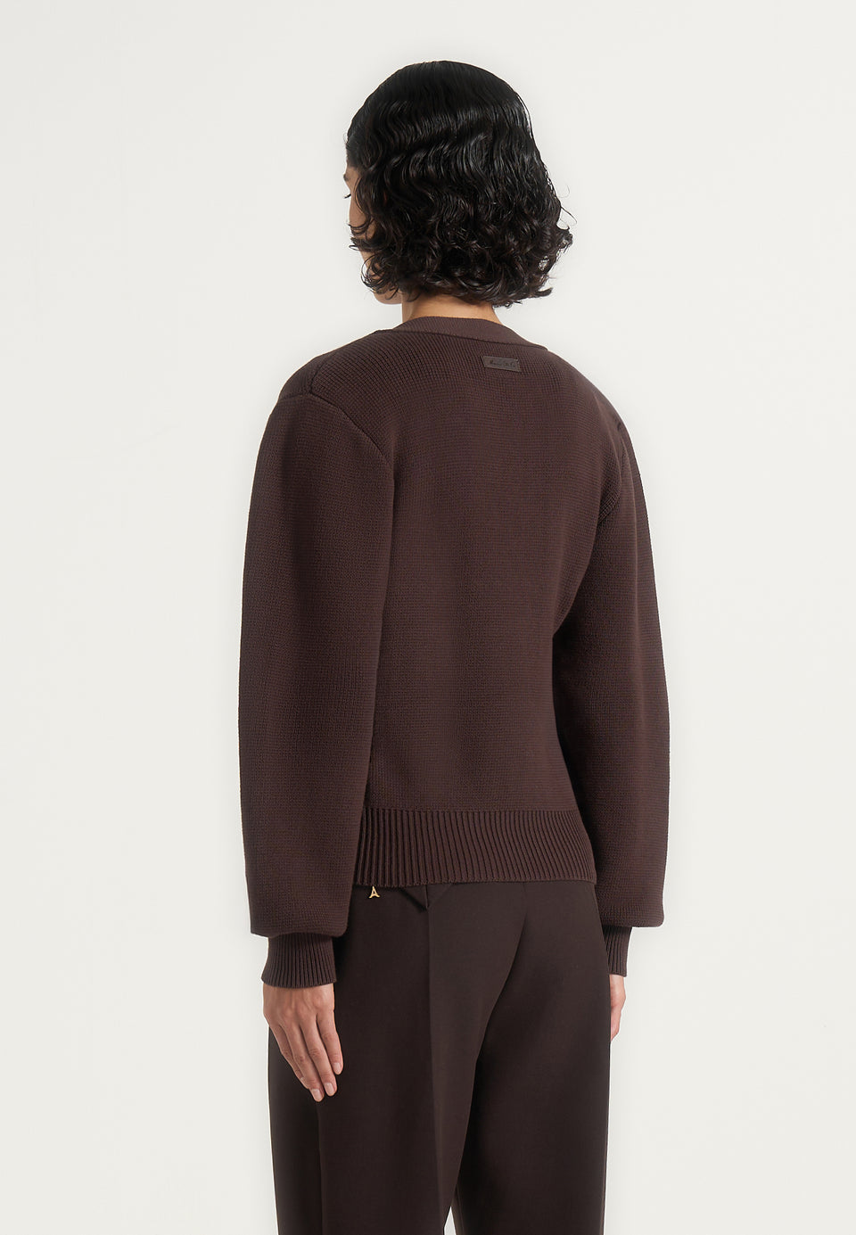 Tessa - Cinched Waist Cotton Cardigan - Brown
