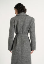 Jena - Wide Shoulder Wool Coat with Cinch Belt - Grey