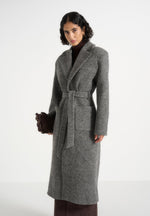 Jena - Wide Shoulder Wool Coat with Cinch Belt - Grey