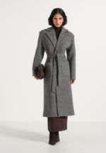 Jena - Wide Shoulder Wool Coat with Cinch Belt - Grey