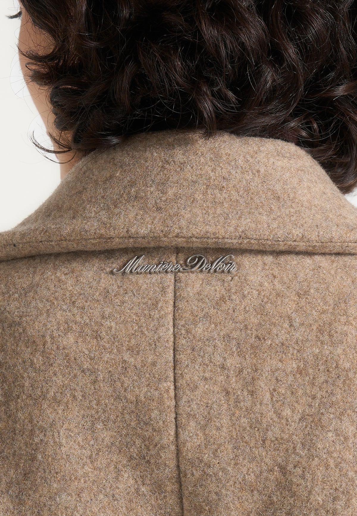 Jena - Wide Shoulder Wool Coat with Cinch Belt - Taupe