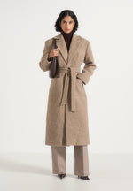 Jena - Wide Shoulder Wool Coat with Cinch Belt - Taupe