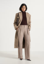 Jena - Wide Shoulder Wool Coat with Cinch Belt - Taupe