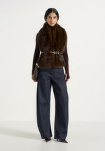 Greta - Belted Fur Wrap Jacket With Pouch - Brown