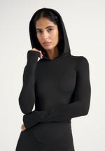 Elara - Hooded Long Sleeve Bodysuit - Black