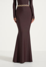 Angelica - High Neck Long Sleeve Maxi Dress With Chain Belt - Brown