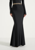 Angelica - High Neck Long Sleeve Maxi Dress With Chain Belt - Black