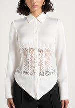 Ethel - Satin Shirt With Lace Corset Panel - Ivory