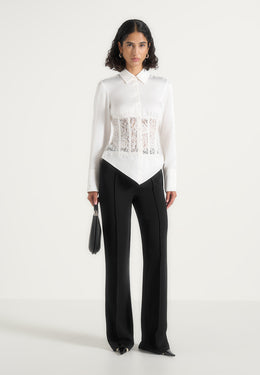 Ethel - Satin Shirt With Lace Corset Panel - Ivory