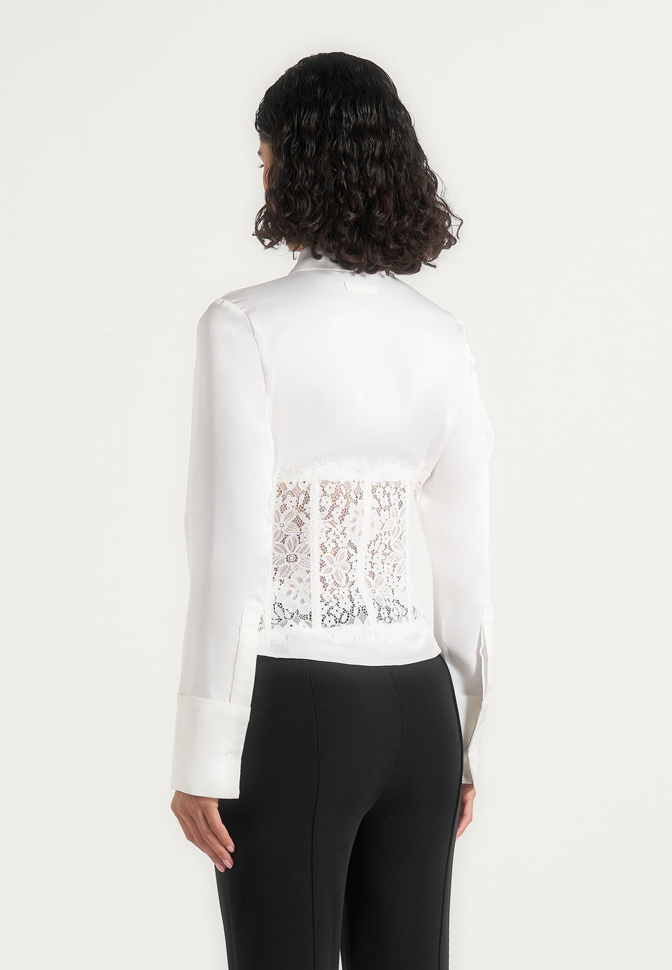 Ethel - Satin Shirt With Lace Corset Panel - Ivory
