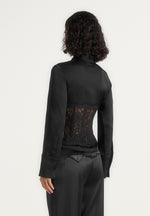 Ethel - Satin Shirt With Lace Corset Panel - Black