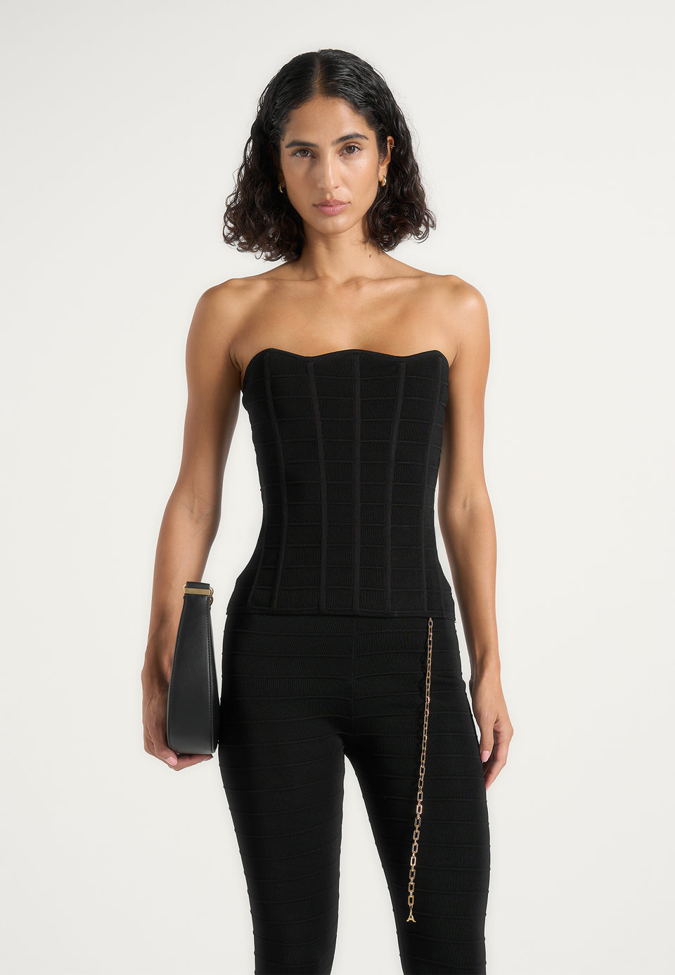 Karima - Ottoman Bandage Knit Corset Top - Black