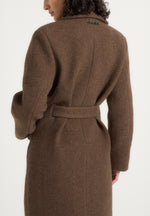 Jena - Wide Shoulder Wool Coat with Cinch Belt - Brown