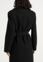 Jena - Wide Shoulder Wool Coat with Cinch Belt - Black
