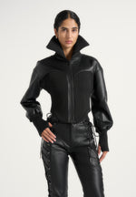 Amani - Leather Funnel Neck Contour Jacket - Black