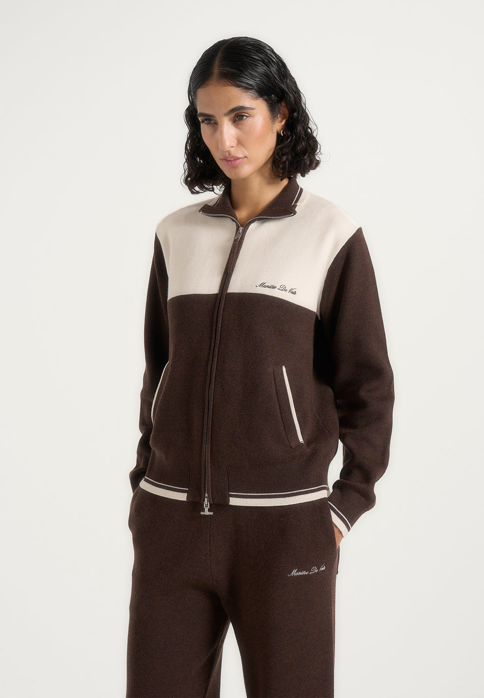 Mathieu - Color Block Signature Knit Jacket - Brown / Cream