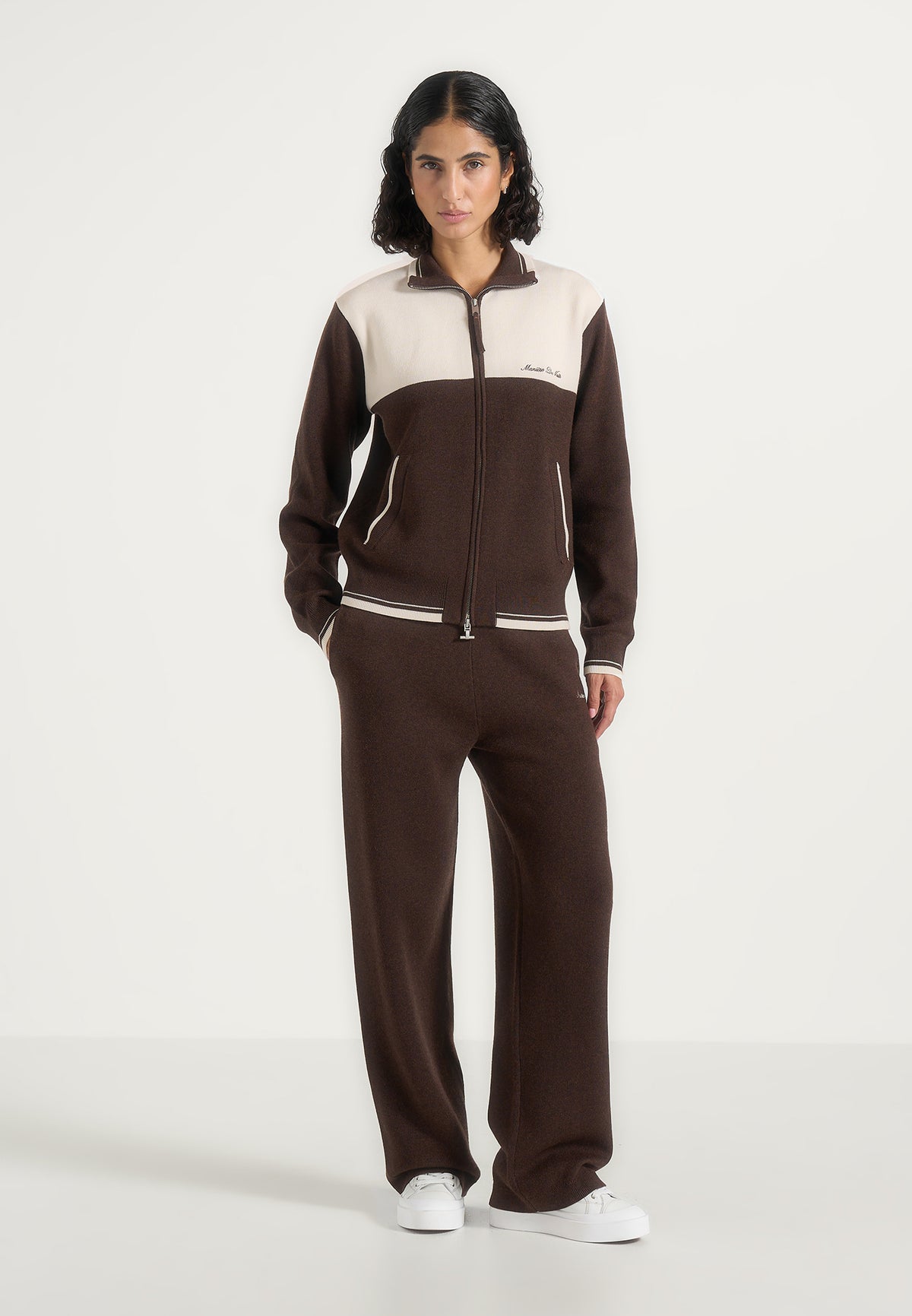 Mathieu - Color Block Signature Knit Jacket - Brown / Cream
