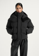 Bradley - Boxy Cropped Raglan Wrap Neck Puffer Jacket - Black