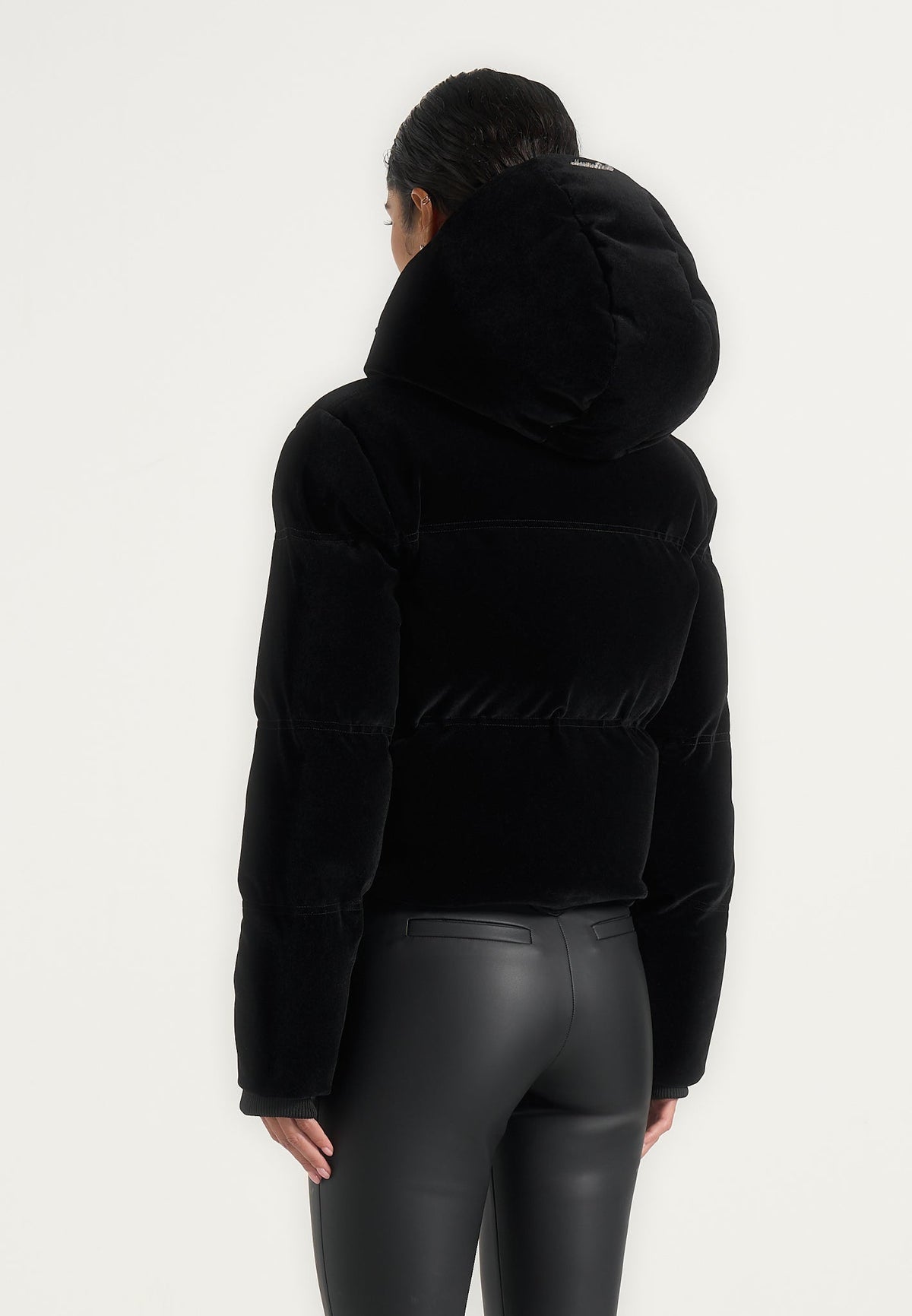 Maeva - Velvet Signature Cropped Puffer Jacket - Black