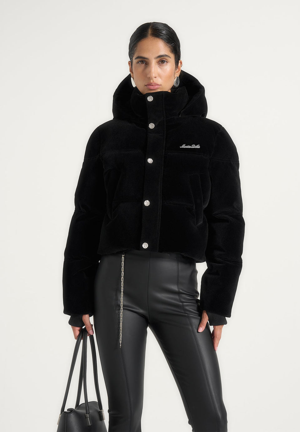 Maeva - Velvet Signature Cropped Puffer Jacket - Black
