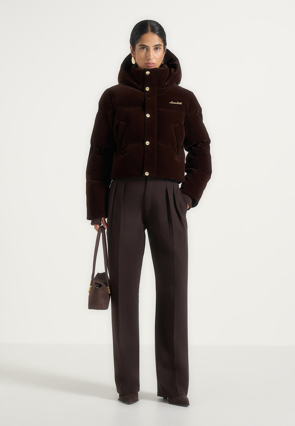 Maeva - Velvet Signature Cropped Puffer Jacket - Brown