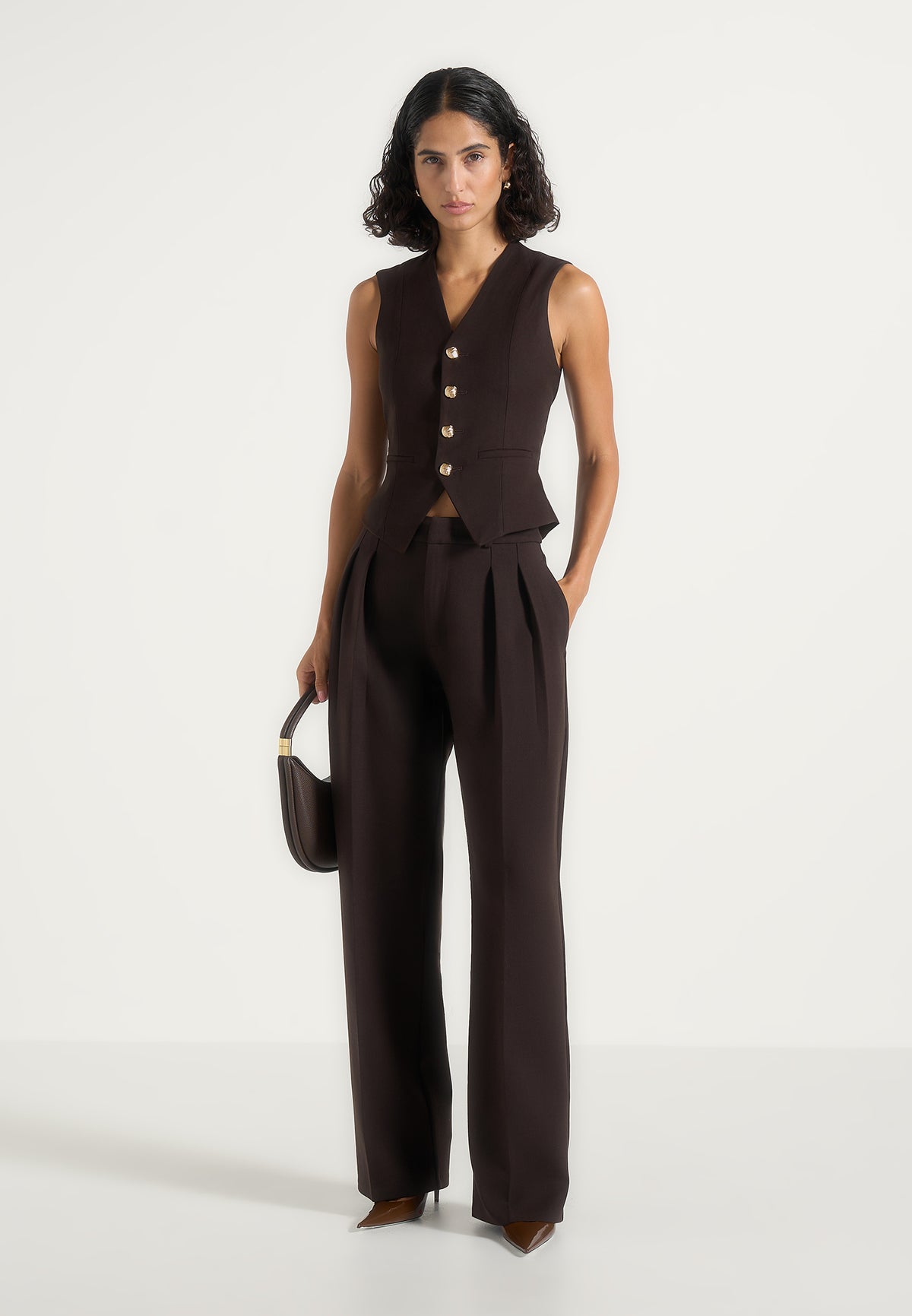 Christine - Tailored Cinched Suit Vest - Brown