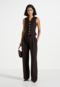 Christine - Tailored Cinched Suit Vest - Brown