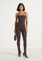 Leigh - Ottoman Bandage Knit Split Hem Leggings - Brown