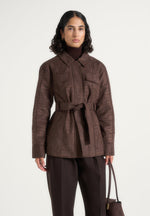 Annika - Croc Suede Belted Utility Jacket - Brown