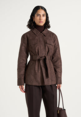 Annika - Croc Suede Belted Utility Jacket - Brown