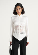 Ethel - Satin Shirt With Lace Corset Panel - Ivory