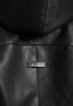 Tamsin - Hooded Cropped Leather Jacket With Belt - Black